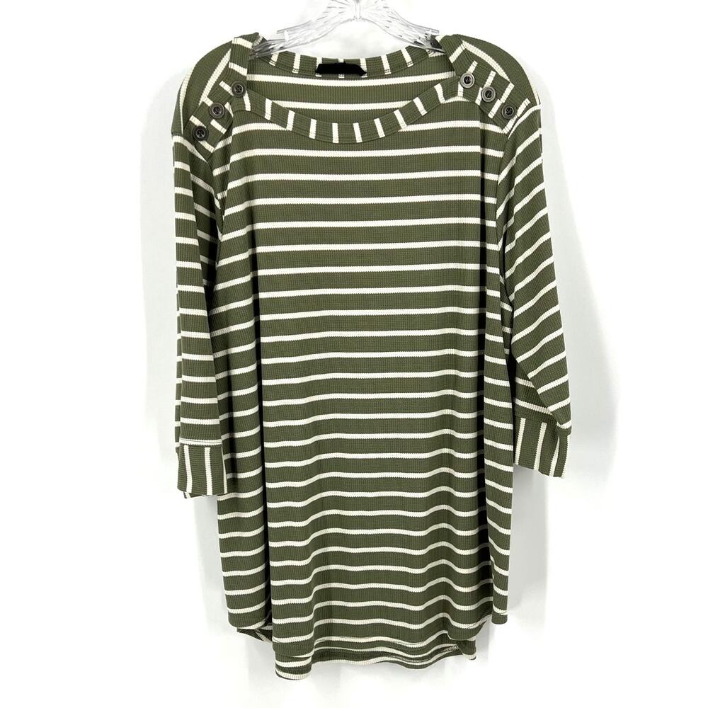 Jane‎ & Delancey Green White Striped Blouse Shoulder Button Detail Women's 1XL